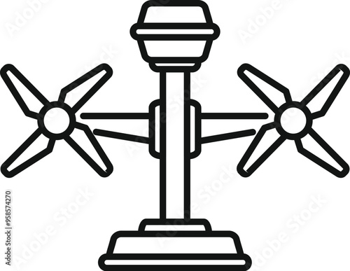 Double turbine wind generator converting wind energy into electricity, line art vector illustration