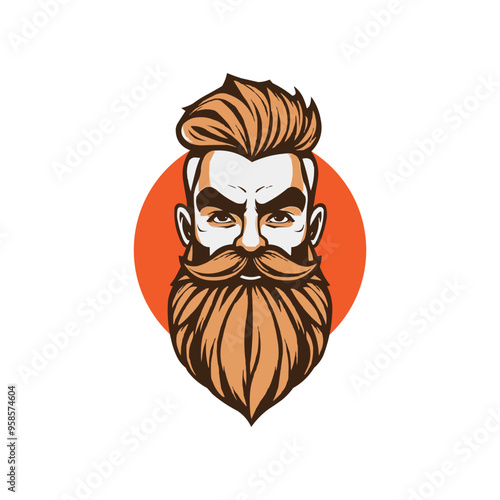Beard men face vector mascot illustration. Hair style barber shop logo. Editable men logo concept. long beard gentleman vintage artwork