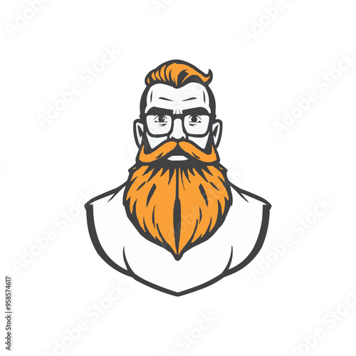 Beard men face vector mascot illustration. Hair style barber shop logo. Editable men logo concept. long beard gentleman vintage artwork