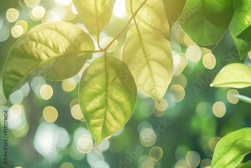 Green leaf pattern bokeh effect background backgrounds sunlight outdoors. photo