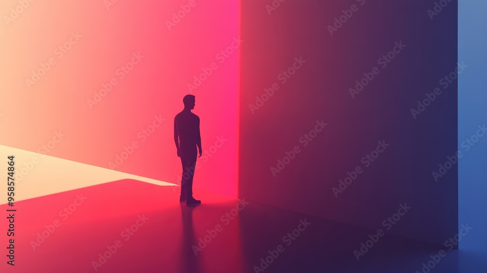 Silhouette of a Man in a Colorful Room Silhouette of a Man in a Colorful Room