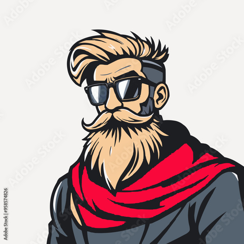 Beard men face vector mascot illustration. Hair style barber shop logo. Editable men logo concept. long beard gentleman vintage artwork