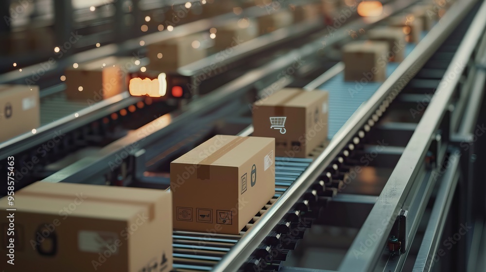 Packages Moving on a Conveyor Belt Packages Moving on a Conveyor Belt