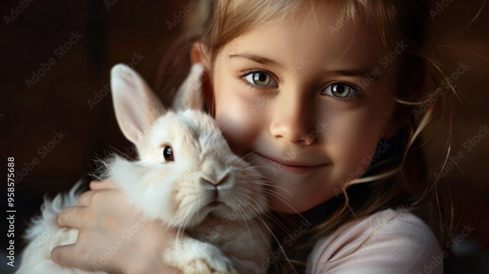 Young girl after biting into the ears of a bunny Young girl after biting into the ears of a bunny