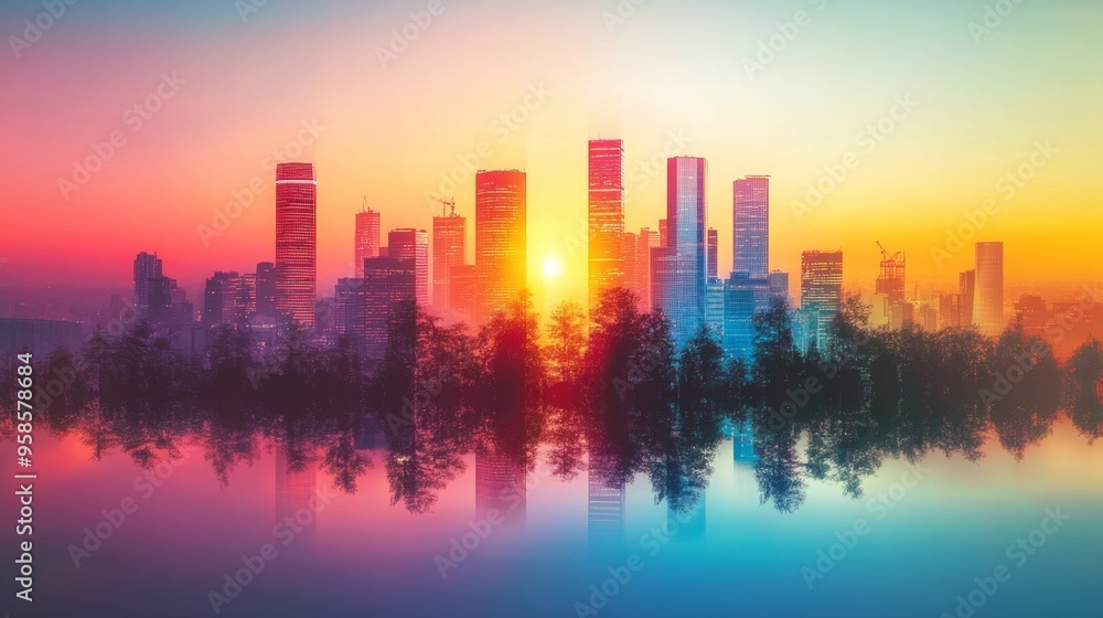 Cityscape Skyline Reflection Sunset Sunrise Urban Landscape Cityscape Skyline Reflection Sunset Sunrise Urban Landscape