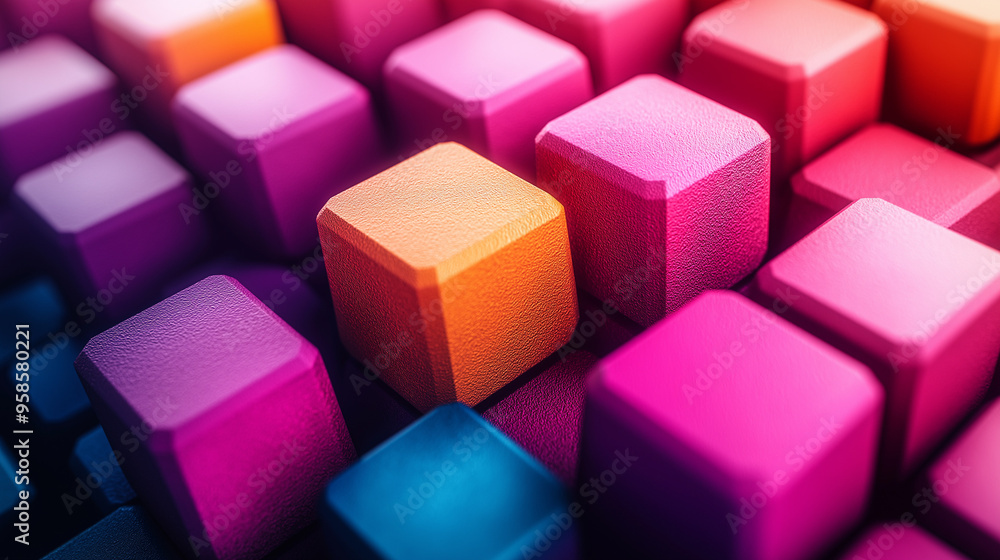 Colorful cubes arranged in a vibrant pattern showcasing shades of pink, purple, and blue in a creative display Colorful cubes arranged in a vibrant pattern showcasing shades of pink, purple, and blue in a creative display