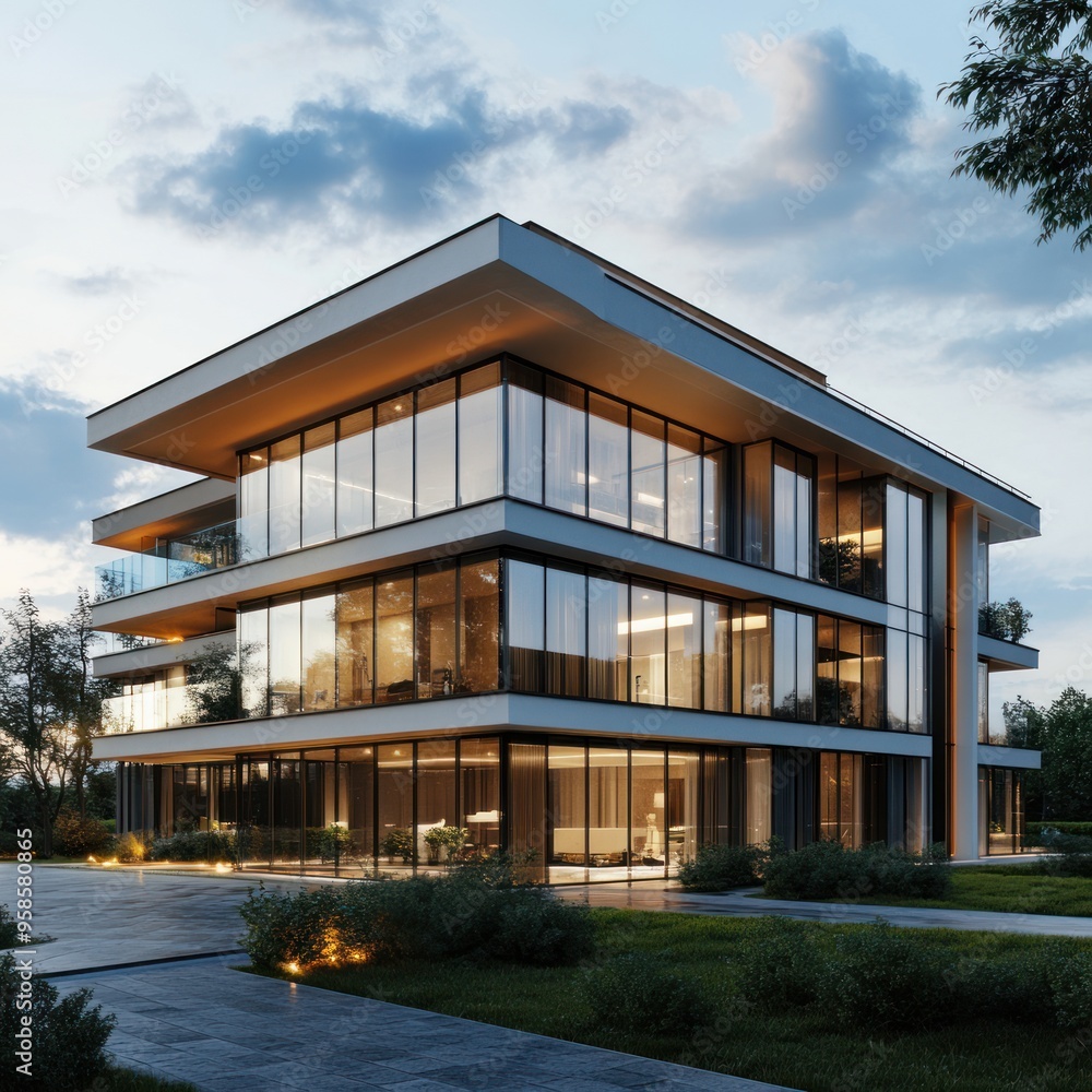 Fototapeta premium Modern real estate agency building exterior 