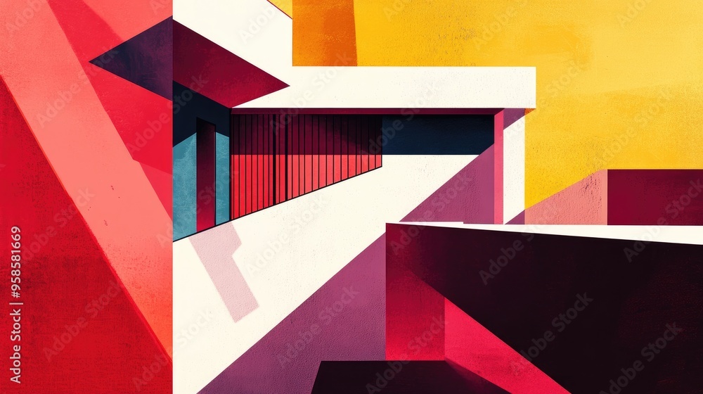 Abstract Geometric Composition of Red, Yellow, and White Shapes Abstract Geometric Composition of Red, Yellow, and White Shapes