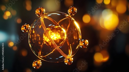 52. Elegant close-up view of a radioactive atom with dynamic, pulsating molecules photo