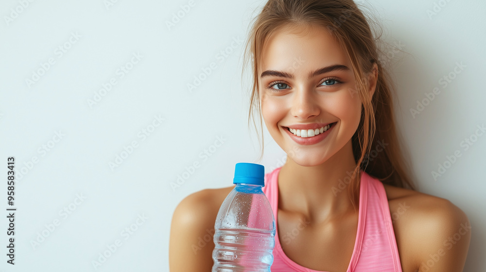 Young woman holding exercise mat drinking water while standing by railing on terrace, Young sporty woman following online video tutorial on laptop and practicing yoga in living room at home. Young woman holding exercise mat drinking water while standing by railing on terrace, Young sporty woman following online video tutorial on laptop and practicing yoga in living room at home.
