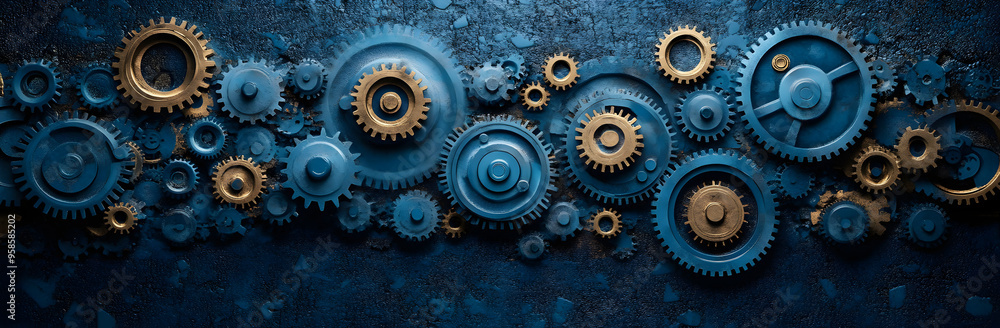 “Blue Background with Gears and Mechanical Elements, Featuring Dark and Intricate Design Details, Representing Engineering, Technology, and the Mechanics of Innovation in a Futuristic and Industrial A “Blue Background with Gears and Mechanical Elements, Featuring Dark and Intricate Design Details, Representing Engineering, Technology, and the Mechanics of Innovation in a Futuristic and Industrial A