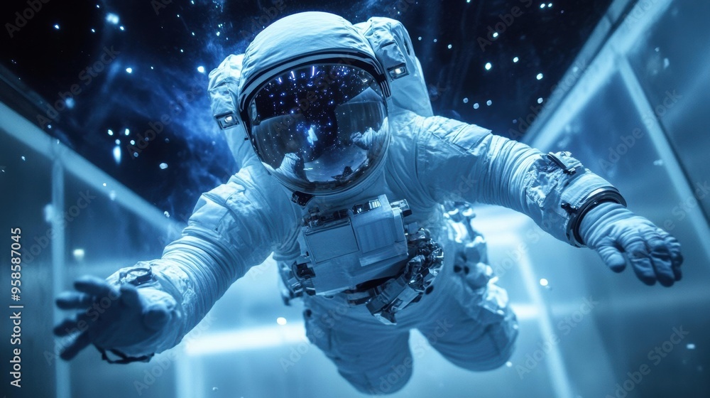 Astronaut Floating in Starry Galaxy During Outer Space Mission Astronaut Floating in Starry Galaxy During Outer Space Mission