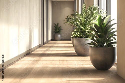 Sunlit Hallway with Greenery