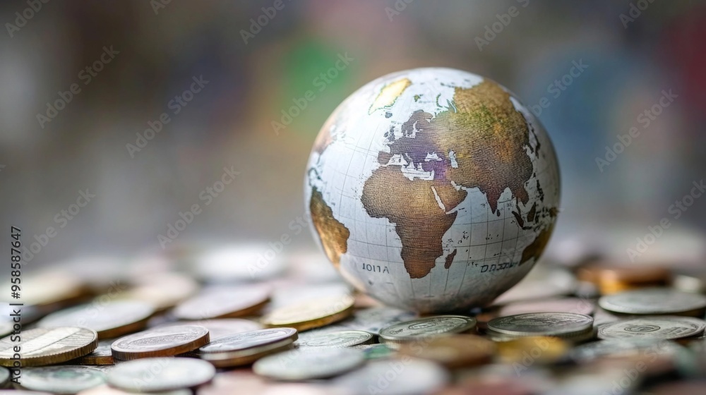 Global Economy Concept with Coins Global Economy Concept with Coins