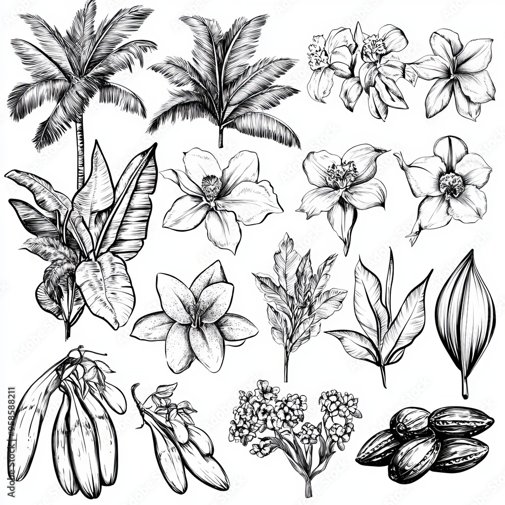 Originals of Flowers, Trees, and Plants. Hand drawn. Originals of Flowers, Trees, and Plants. Hand drawn.