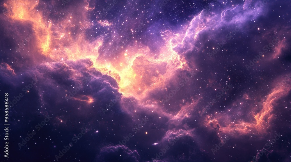 Cosmic Nebula with Glowing Gas and Scattered Stars Cosmic Nebula with Glowing Gas and Scattered Stars
