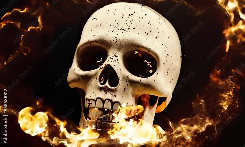 Human Skull with Red and Orange Sparks Human Skull with Red and Orange Sparks