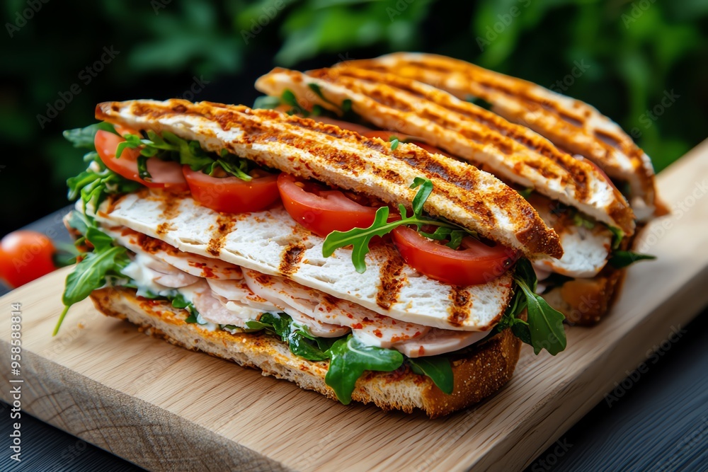 Frisches Sandwich, luftgetrockneter Schinken, knackige Paprika kombiniert herzhafte und frische Aromen Frisches Sandwich, luftgetrockneter Schinken, knackige Paprika kombiniert herzhafte und frische Aromen