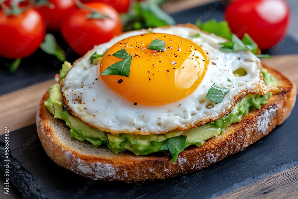 Frisches Sandwich, pochiertes Ei, Avocado-Creme sorgt für ein luxuriöses Frühstückserlebnis Frisches Sandwich, pochiertes Ei, Avocado-Creme sorgt für ein luxuriöses Frühstückserlebnis