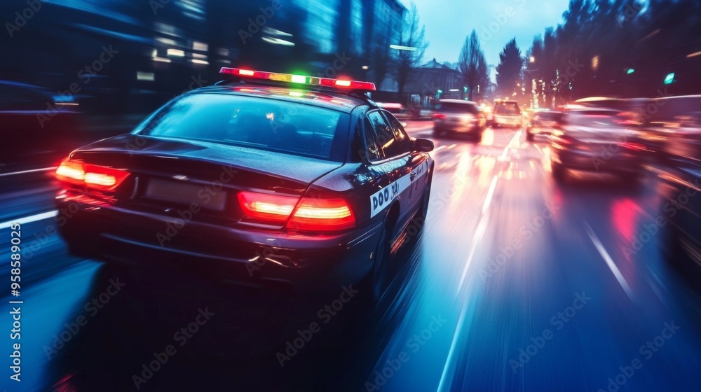 Police Car in Motion at Night Police Car in Motion at Night