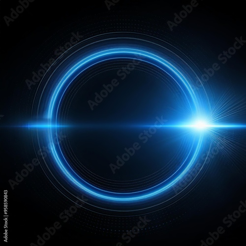 blue circle lens flare with black blank background