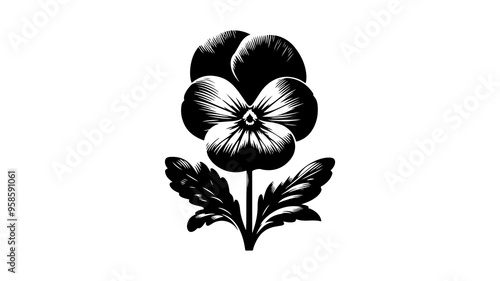 Pansy flower silhouette vector illustration.