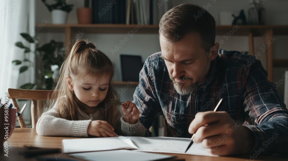 Father and Daughter Engaged in Creative Activity Father and Daughter Engaged in Creative Activity