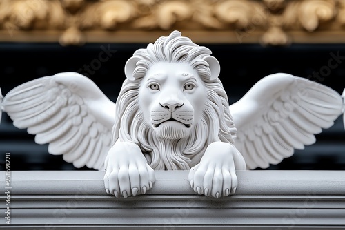 Heraldic animals, rampant lions, soaring eagles represent power and vigilance photo