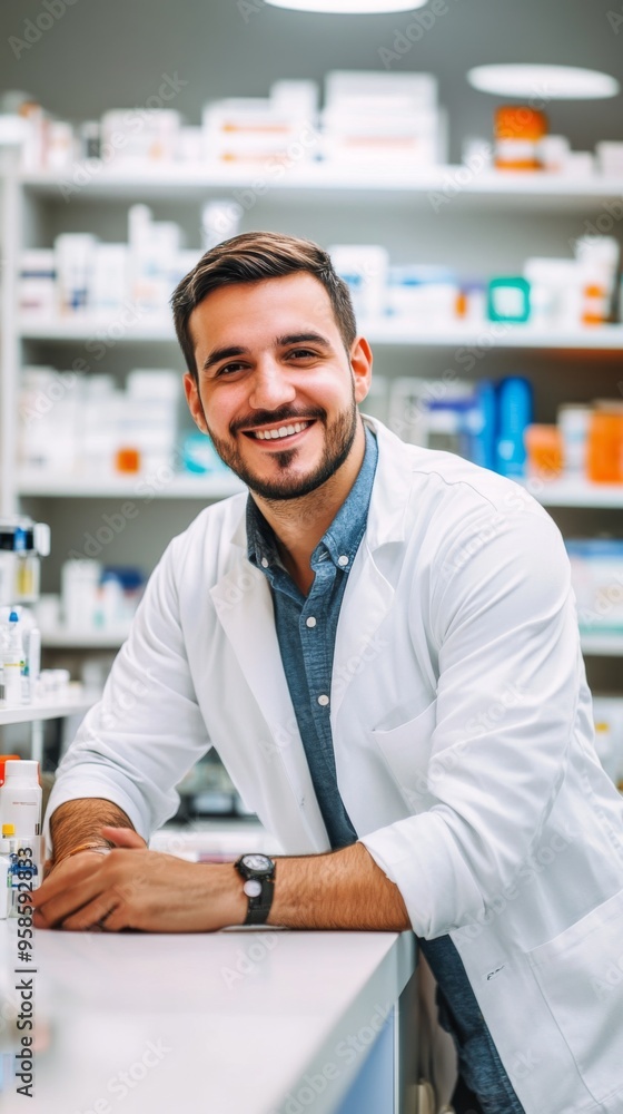 Smiling Pharmacist in a Modern Pharmacy Smiling Pharmacist in a Modern Pharmacy