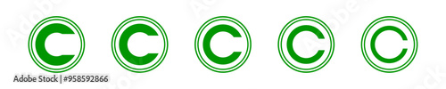 Copyright symbol shape. registered icon set. trademark protection C mark vector icons in green color style.