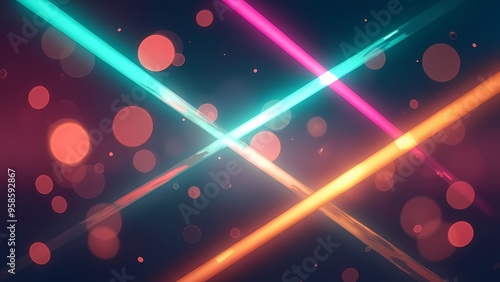 Dynamic Abstract Composition with Radiant Neon Light Rays and Bokeh Effect