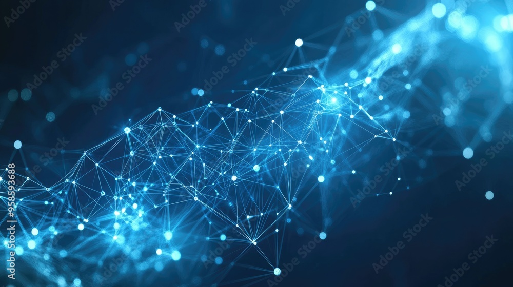 Blue abstract background with a network grid and particles connected Blue abstract background with a network grid and particles connected