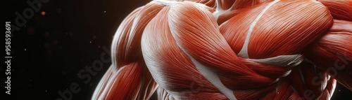 Detailed depiction of human muscle structure showcasing anatomy in vibrant colors for educational and artistic uses.