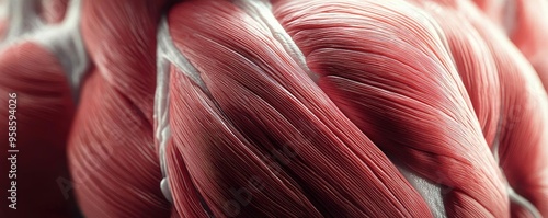 Close-up view of intricate muscle fibers showcasing texture and details in a vibrant, anatomical representation of human anatomy.