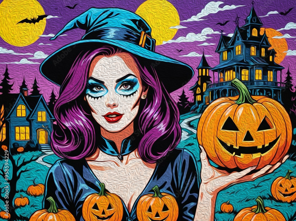Oil Painting. Pattern for printing on wall decorations . Halloween theme. Oil Painting. Pattern for printing on wall decorations . Halloween theme.