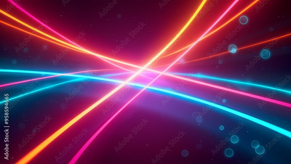 High-Energy Abstract Composition with Intersecting Neon Light Beams and Bokeh Effects High-Energy Abstract Composition with Intersecting Neon Light Beams and Bokeh Effects
