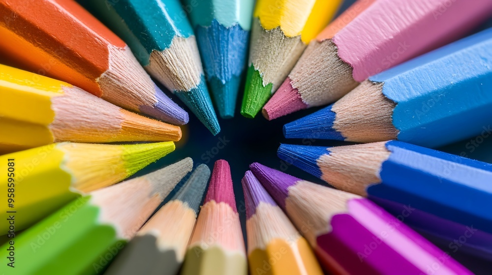 Vibrant Colored Pencils Arranged in a Circular Pattern for Creative Expression