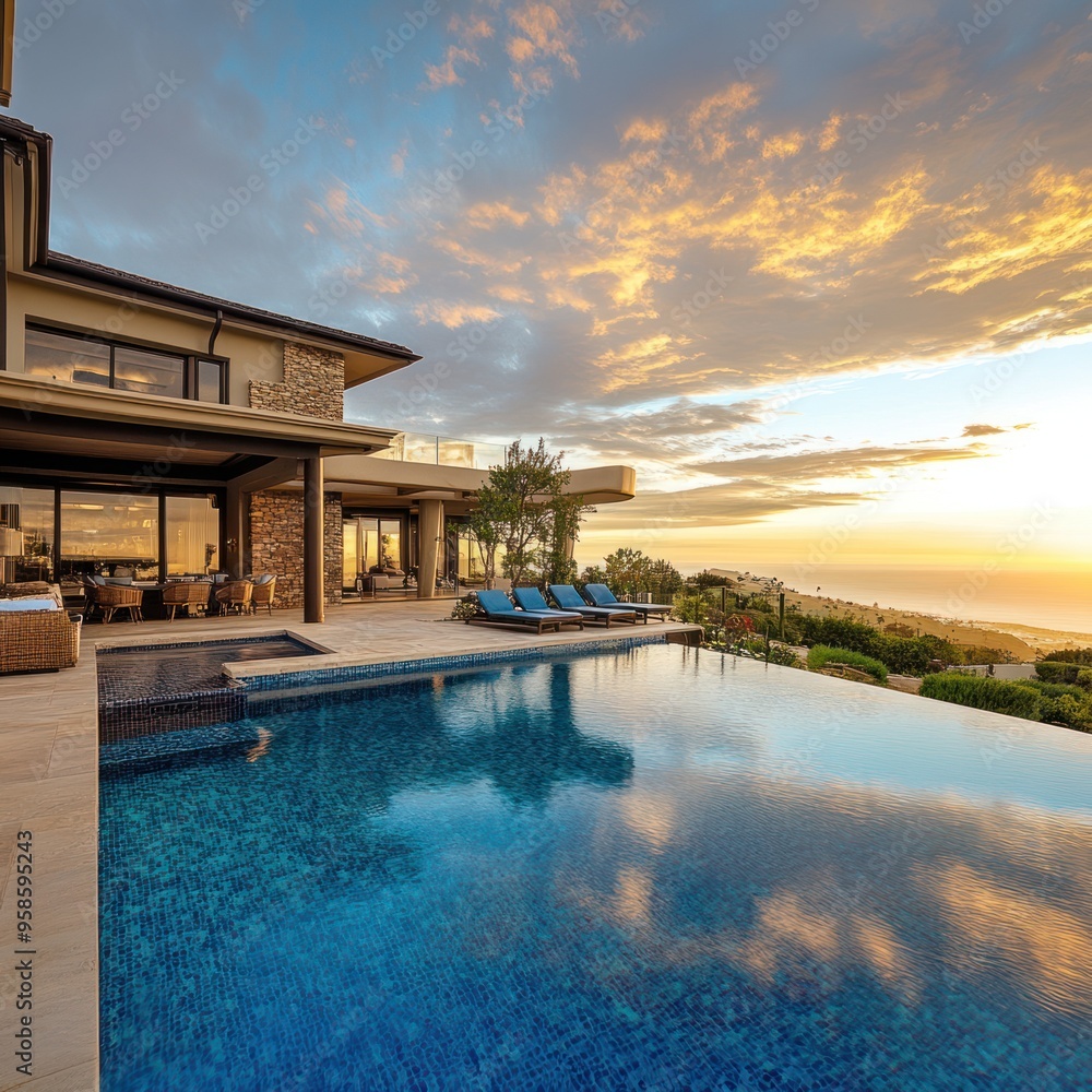 Fototapeta premium Real estate marketing image of luxury property pool