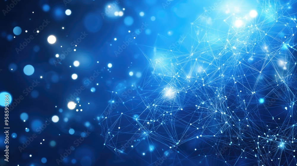Blue abstract background with a network grid and particles connected Blue abstract background with a network grid and particles connected