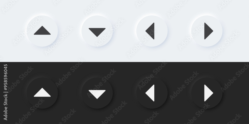 Arrow sign icon. Up down left right sign. A set of round buttons with ...