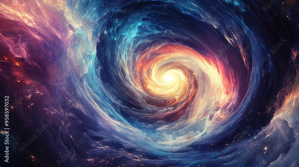Abstract swirling cosmic nebula with bright center Abstract swirling cosmic nebula with bright center