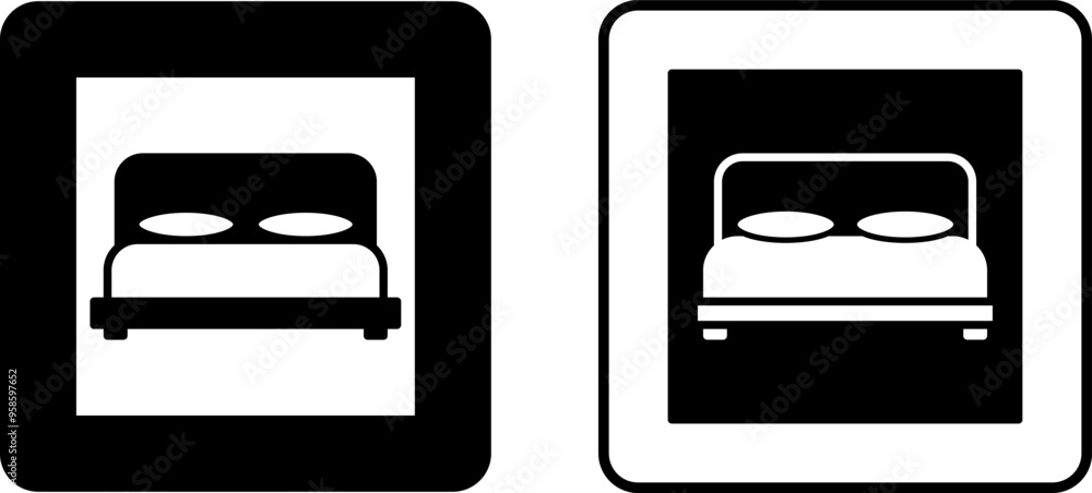 Signs Motorway Hotel. Square Road Signs. Warning of Nearby Rest Hostel. Black and White Vector Icons Signs Motorway Hotel. Square Road Signs. Warning of Nearby Rest Hostel. Black and White Vector Icons