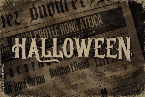 Vintage Halloween newspaper decoration with old-fashioned typography.