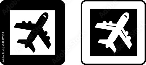 Signs Airport. Square Road Signs. Warning of Nearby Airport. Black and White Vector Icons