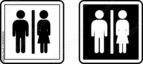 Lavatory Signs. Square Road Signs. Male and Female Toilet. Black and White Vector Icons