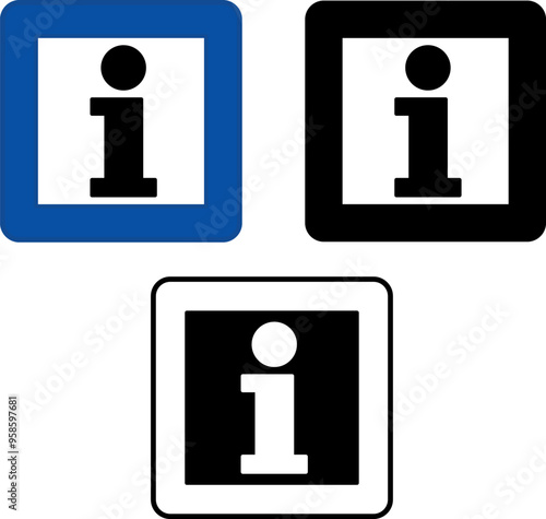 Signs Information. Blue Square Road Sign. Black and White Vector Icons