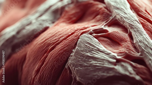 Close-up of human muscle tissue, showcasing intricate fiber structures and textures for medical and anatomical illustration.