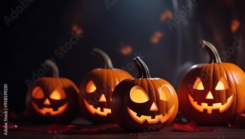 banner dripping blood orange halloween background ghosts pumpkins photo