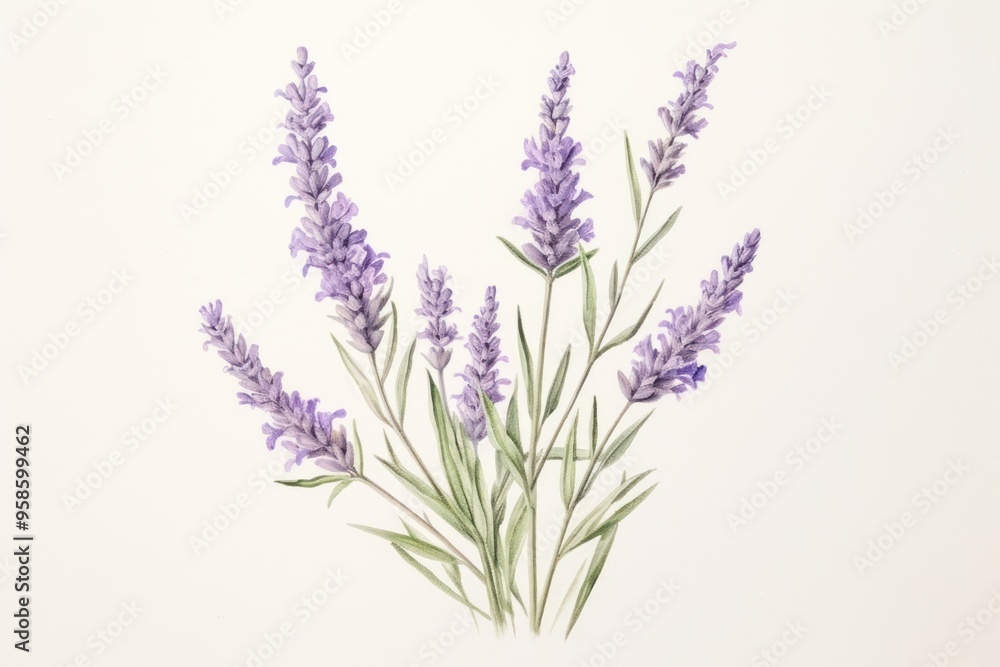 Fototapeta premium Painting of lavender blossom drawing flower.