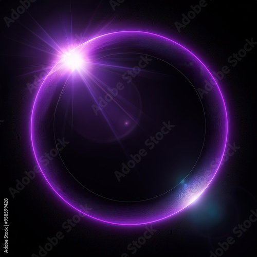 purple circle lens flare with black blank background